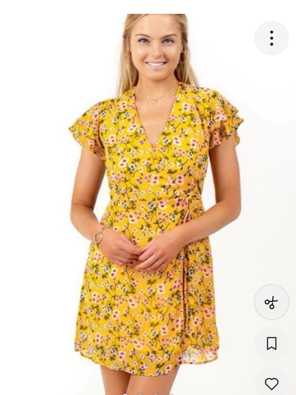 Floral Yellow Wrap Mini Dress by Harper